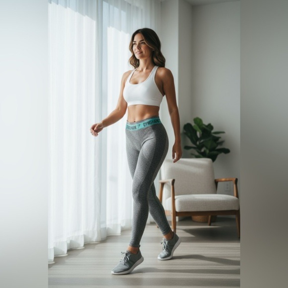 Gymshark Women's Flex Low Rise Leggings Gray/Aqua Size Small Seamless Activewear